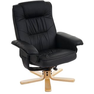 Fauteuil Relax En Synthétique Noir Pied En Bois Siège Pivotant Fal04028