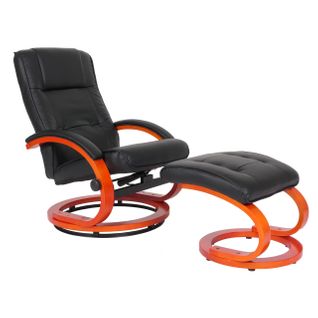 Fauteuil TV Fauteuil Relaxation Pivotant Avec Repose-pieds En Pvc Noir Cadre En Bois 04_0006898