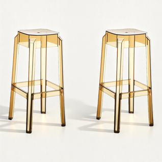 Lot De 2 Tabourets De Bar Design Moderne Plastique Transparent Ambre 10_0001043