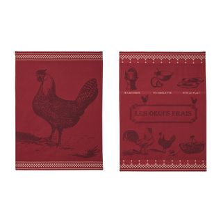 Lot De 2 Torchons Jacquard Pur Coton Rouge 50 X 75