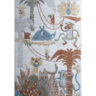 Tapis Salon Enfant Lavable Motif Jungle Gris Jaune 100x150