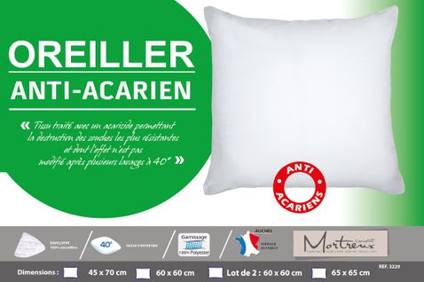 Oreiller Blanc Anti-acariens Sanitized - Moelleux - 45x70