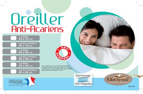 Oreiller Blanc Anti-acariens Sanitized - Moelleux - 60x60