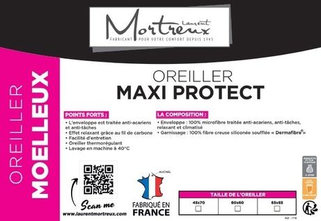 Oreiller Maxi Protect Anti Acariens - 60 X 60 - 550grs - Toutes Saisons