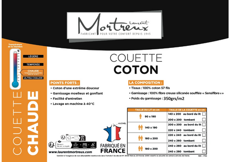 Couette Chaude Coton - 2 Personnes 240x260 - Spécial Hiver