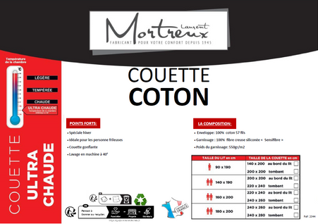 Couette Ultra Chaude Coton - 1 Personne 140x200 - Special Hiver