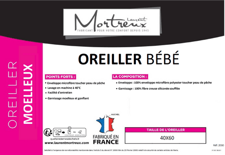 Oreiller Bébé Microfibre - 40x60 - Moelleux