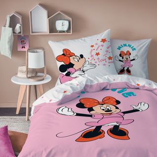 Parure De Lit Imprimée 100% Coton, Disney Home Minnie Happy 140x200+63x63cm