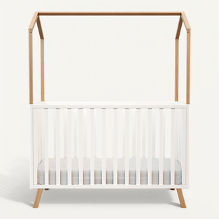 Lit Cabane Bébé évolutif En Bois Kasa Blanc Et Hêtre Verni 60 X 120 Cm