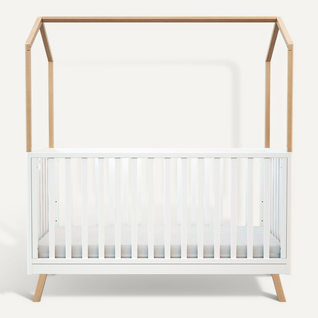 Lit Cabane Bébé évolutif En Bois Kasa Blanc Et Hêtre Verni 70 X 140 Cm