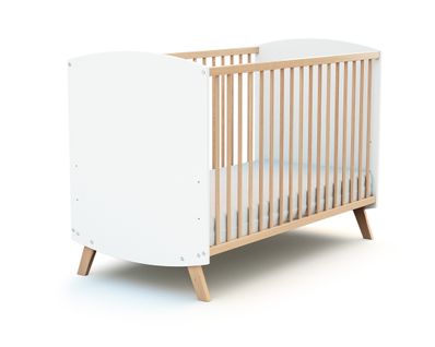 Lit Bébé En Bois 60 X 120 Cm Scandinave Blanc Et Hêtre
