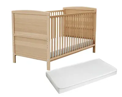 Lit Bébé Évolutif En Bois Avec Matelas En Bois Luna Hêtre Verni