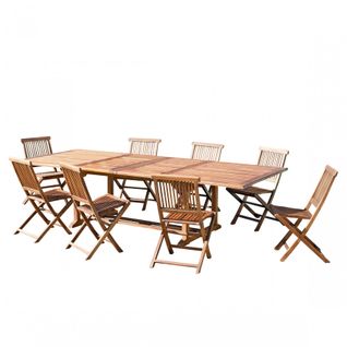 Hanna - Salon De Jardin En Bois Teck 10/12 Pers - 1 Table Rectangulaire Extensible 200/300*120 Cm E