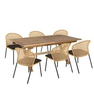 Malo - Salon De Jardin 6 Pers. - 1 Table Rectangulaire 180x100cm Et 6 Chaises Beiges Et Noires