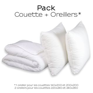 Pack Couette + Oreiller(s) Enveloppe Coton Bio - Bien-être 220 X 240 Cm Blanc