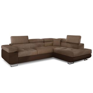 Canapé D'angle Convertible Antoni Avec Têtières Relevables Angle à Droite Simili Marron Et Tissu Mar