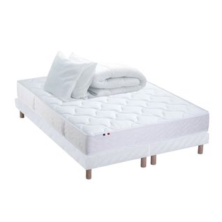Pack Astre Matelas Ressorts + Sommier + Couette + Oreillers 2x80 X 200 Blanc