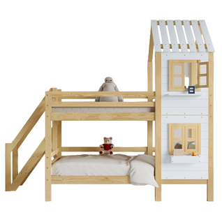 Lit cabane superposé pour enfant 90x200cm avec protection antichute, cadre en bois, blanc