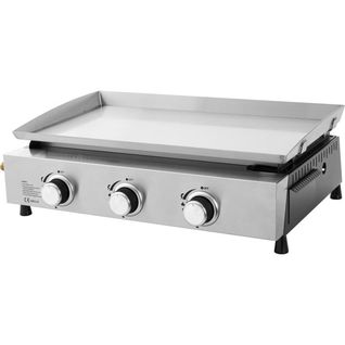 Plancha Gaz 3 Brûleurs - Plaque Inox 61×35 Cm, 7,5 Kw