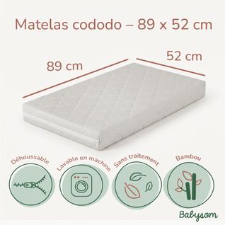 Matelas Cododo Bébé 52x89 Cm - Housse En Viscose De Bamboo -  Sans Traitement