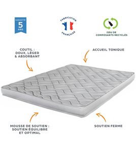 Matelas Mousse 80x190 cm MELISSA - Hauteur 13 Cm - 3 Zones - Soutien Ferme