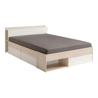Lit 140x190/200 cm avec rangements PUZZLE imitation Acacia et blanc