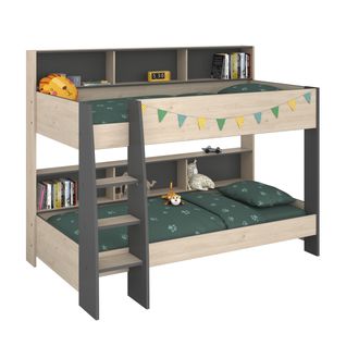 Lit superposé 2x90x200 cm et sommiers inclus CLEO imitation chêne et gris ombre