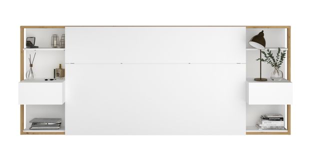 Tête de lit + 2 chevets STAMP imitation chêne et blanc