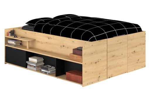 Lit coffre 140x190/200 cm avec sommier relevable TRAVEL imitation chêne et noir