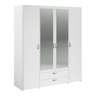 Armoire 4 portes 2 tiroirs avec miroir DAILY blanc