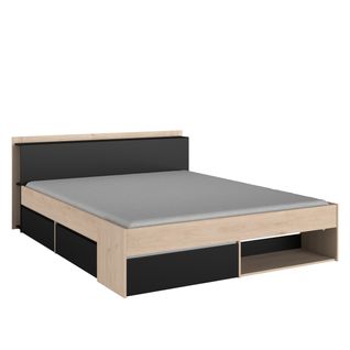 Lit 140x190/200 cm avec rangements PUZZLE imitation chêne et noir