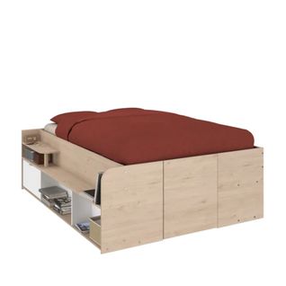 Lit coffre 140x190/200 cm avec sommier relevable TRAVEL imitation chêne et blanc