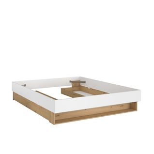 Cadre de lit 160x200 cm avec rangements STAMP imitation chêne et blanc