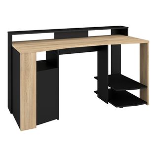 Bureau Gamer LED META imitation chêne et noir