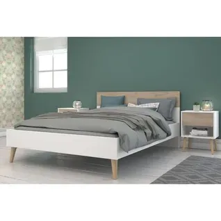 Ensemble Lit 140 X 190 Cm + 2 Chevets - Aalborg - Scandinave - Blanc / Chene -