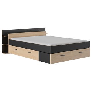 Lit avec rangements 160x200 cm TONIGHT imitation chêne et noir