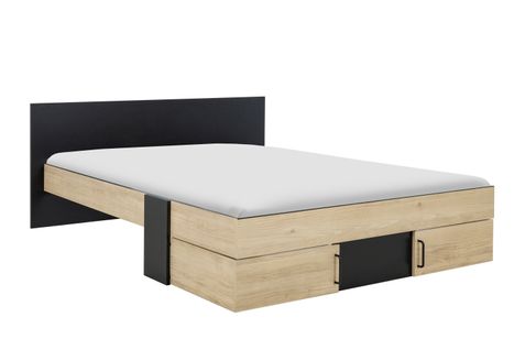 Lit Adulte Avec Tiroirs De Rangement - Chataignier Et Noir - 160 X 200 - Swivel