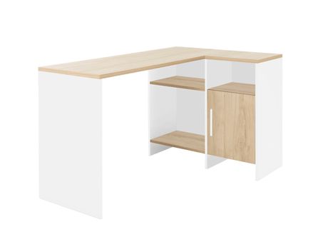Bureau d'angle droit KOOPER Imitation chêne et blanc