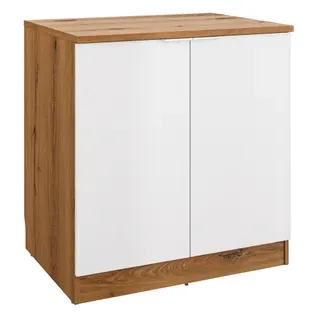 Bas 80 cm 2 portes EDEN chêne - blanc vue 3/4