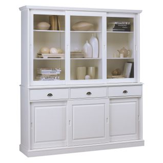 Vaisselier Blanc 6 Portes Coulissantes 3 Tiroirs 6 Tablettes L 178.6 H 199 P 42.3 Cm