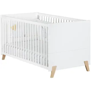 Lit Évolutif - 140x70cm - Babyprice Joy Naturel - Blanc Sur Pieds En Bois Naturel