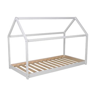 Lit Enfant Panda Cabane Montessori - Bois Pin Massif Blanc - Sommier Inclus - 90 X 190 Cm