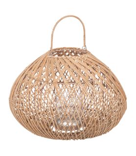 Lanterne Photophore En Métal Et Rotin Bougeoir En Verre  D 37 X H 38 Cm