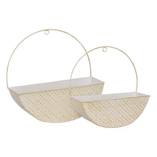 Lot De 2 Jardinières Murales En Fer Blanc Patine Mordorée Et Motifs Floraux