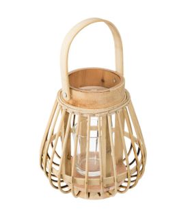 Lanterne Photophore En Bambou Bougeoir En Verre D 14,5 X H 15,5 Cm