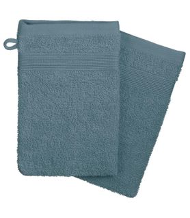 Lot De 2 Gants De Toilette En Coton Bleu Orage Tissu Éponge 15 X 21 Cm