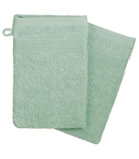 Lot De 2 Gants De Toilette En Coton Vert Céladon Tissu Éponge 15 X 21 Cm
