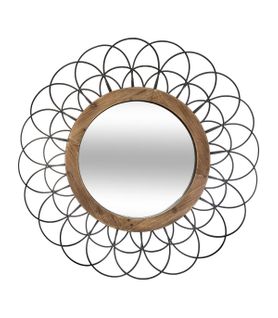Miroir Mural Fleur En Métal Noir Et Bois D 90 Cm