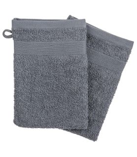 Lot De 2 Gants De Toilette En Coton Gris Foncé Tissu Éponge 15 X 21 Cm