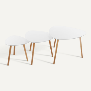 Lot De 3 Tables à Café Gigogne En Bois Blanc Et Pieds Bois Naturel